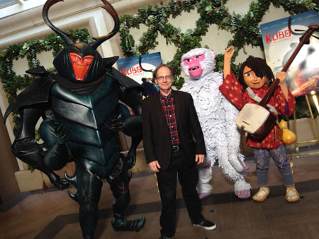Jerry Beck with the characters from "Kubo And The Two Strings"