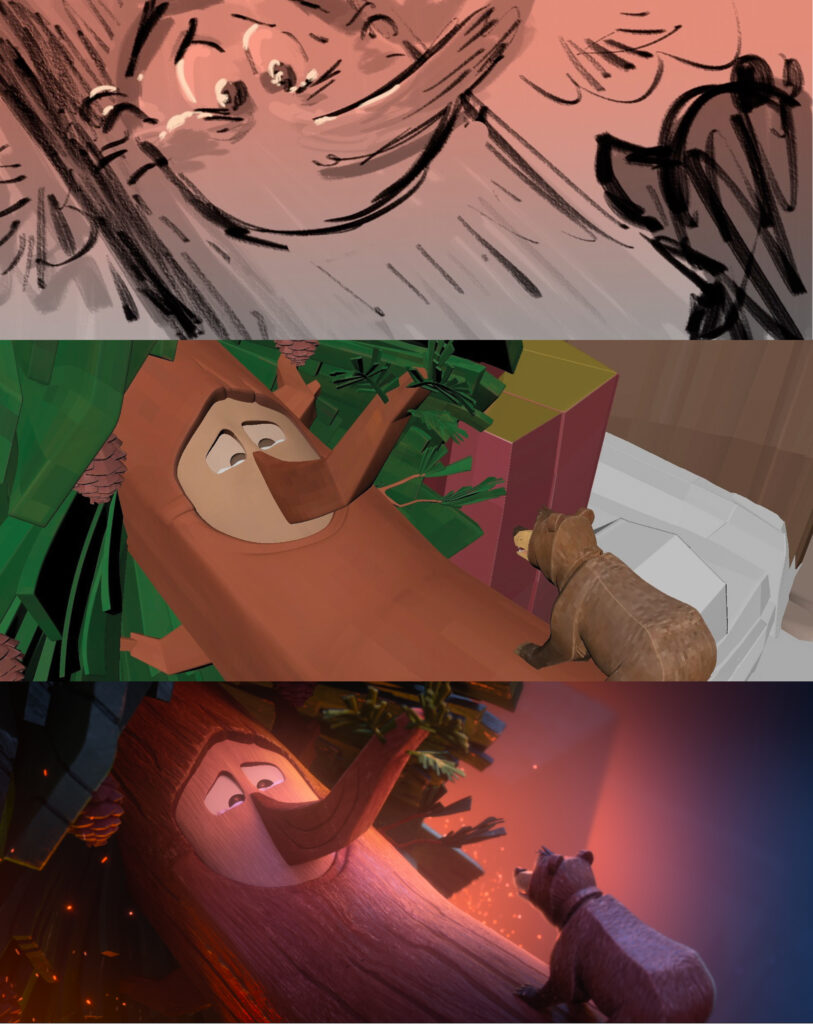 'Forevergreen': How Two Disney Animators Created a Hand-Carved Look in Their Short About the Bond Between a Bear and a Tree 3 Forevergreen Progression Image